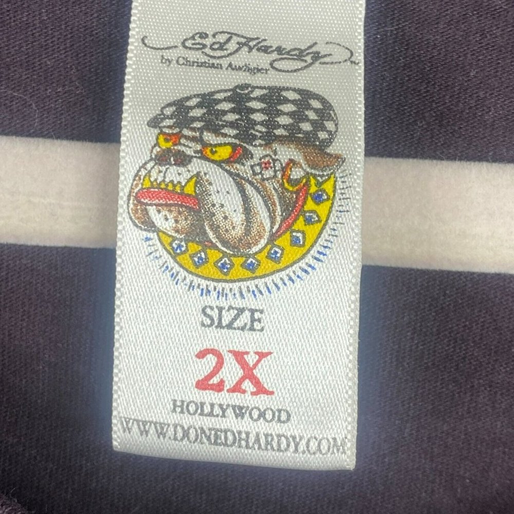 Authentic Ed Hardy Red to Black Ombre Long Sleeve Tee with Graphic Tiger & Rose - Picture 3 of 12